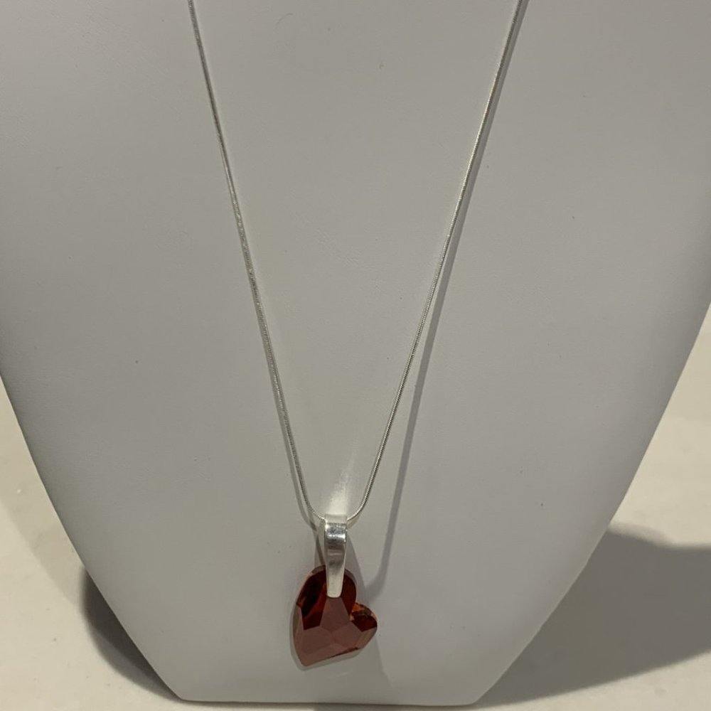 sterling silver chain with red Swaroski heart pendant